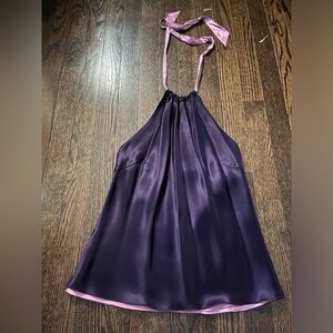 Express silk halter top reversible from eggplant to pink